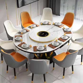 Умный кухонный стол С индукционной плитой, Расширяемые Круглые столы, Вращающийся на 360 ° Поворотный стол, Комбинированная Мебель для салона Mesa