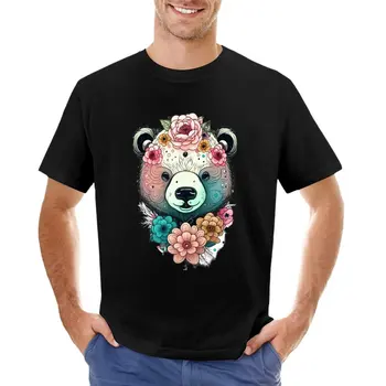Футболка с изображением духа медведя панды, животного, хиппи, цветка, черная футболка, мужские футболки с рисунком аниме, большие и высокие