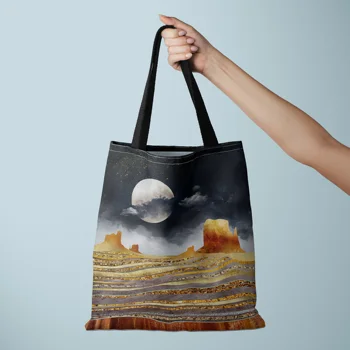 Холщовая сумка с принтом Super Moon, женская сумка-тоут, сумка через плечо, многоцелевая сумка для покупок.