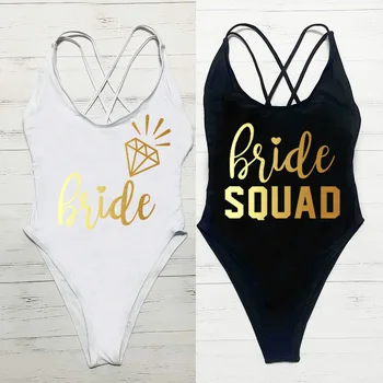 Цельный купальник Bride squad с золотым принтом, купальники для невесты, женские купальники для Девичника, пляжная одежда с перекрестной спинкой, купальный костюм