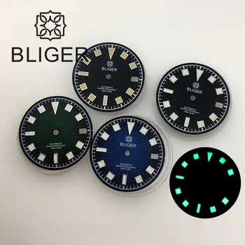 Циферблат часов BLIGER 29 мм Градиентного цвета Сетка Черный СинеЗеленый Цвет Подходит для механизма NH35A Окошко даты на 3 часах Зеленое Светящееся