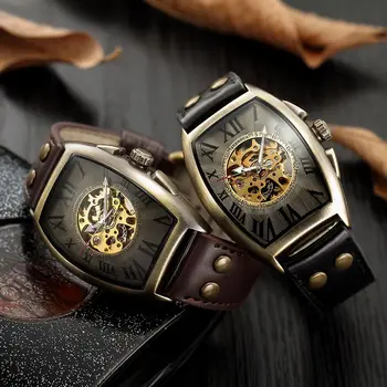 Часы с черепом, мужские бочкообразные механические, полностью автоматические прямоугольные часы в стиле хип-хоп с выдалбливанием.