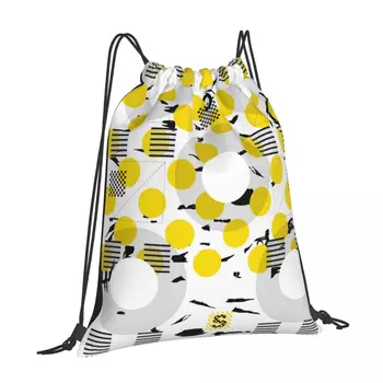 Черно-желтый Геометрический рюкзак в готическом стиле Харадзюку, сумки на шнурках на солнечной энергии, разработанные экологически чистыми людьми, Школьный кемпинг