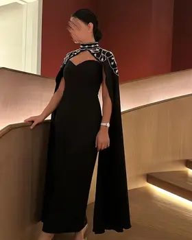 Черные вечерние платья в стиле милой русалки с бисером-накидкой, элегантные платья для выпускного вечера в арабском стиле из 2 предметов, вечернее платье для официальных мероприятий