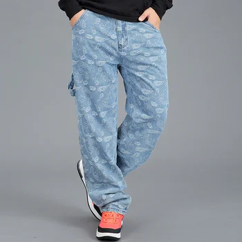 Широкие джинсы в стиле хип-хоп с принтом и вышивкой, мужские мешковатые джинсовые брюки с прямыми штанинами, большие размеры, ковбойские брюки, мужские
