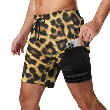 Шорты с леопардовым принтом, летние Спортивные пляжные шорты из кожи животных, мужские быстросохнущие плавки Hawaii Graphic Plus Size
