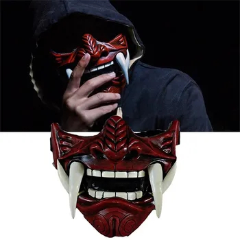 Японская маска Хання Де-мон Они Сэм-урай Кабуки Праджня Пластиковая маска Злого Убийцы Модная маска на половину лица Хэллоуин Косплей